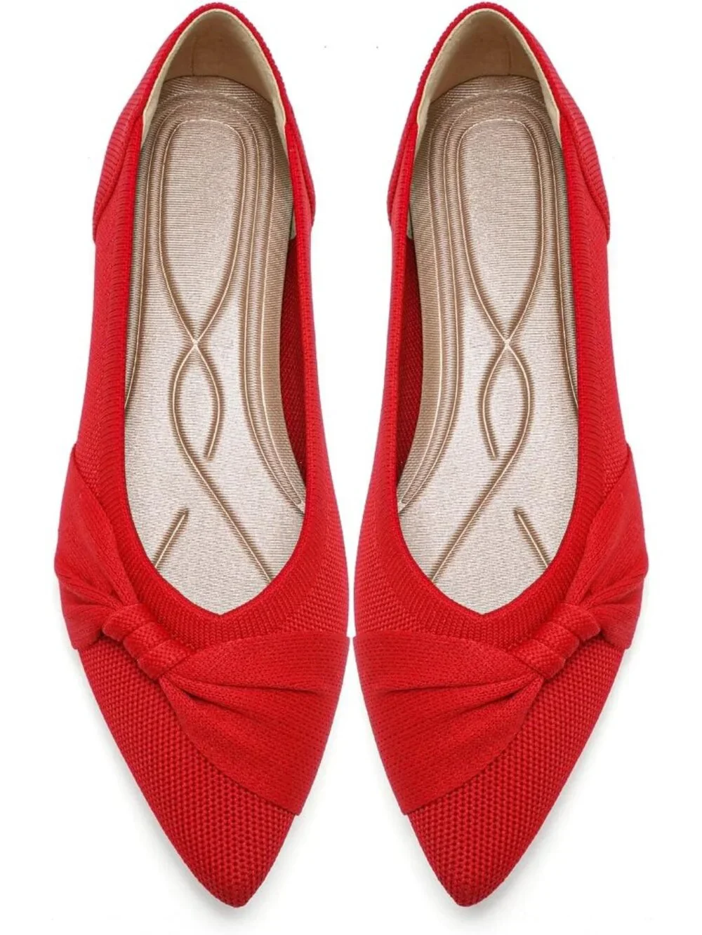 Women's Red Knit Comfortable Ballet Flats Pointed Toe Lightweight Casual Shoes